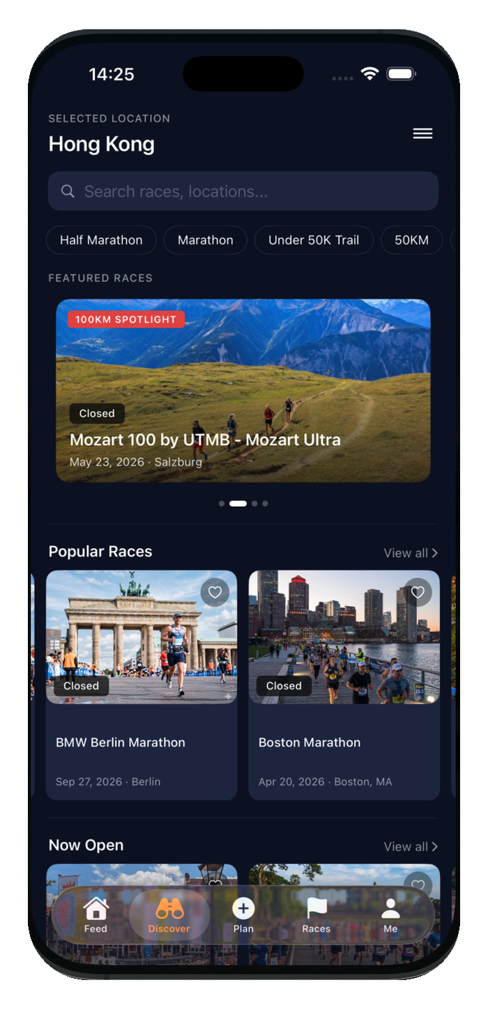 HeyPao discover screen showing races around the world
