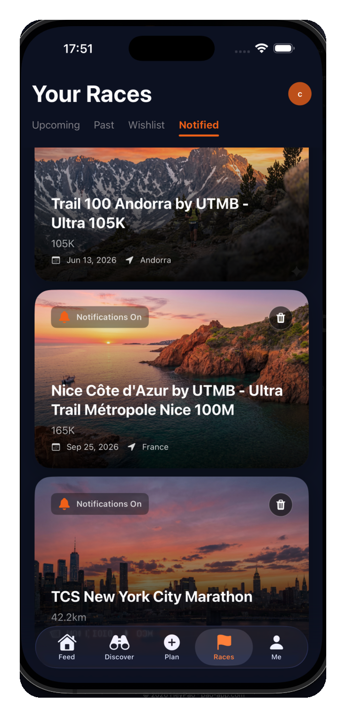 HeyPao notified-races feature
